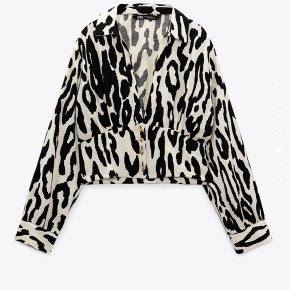 Zara Animal Print Cropped Blouse - Picture 1 of 8